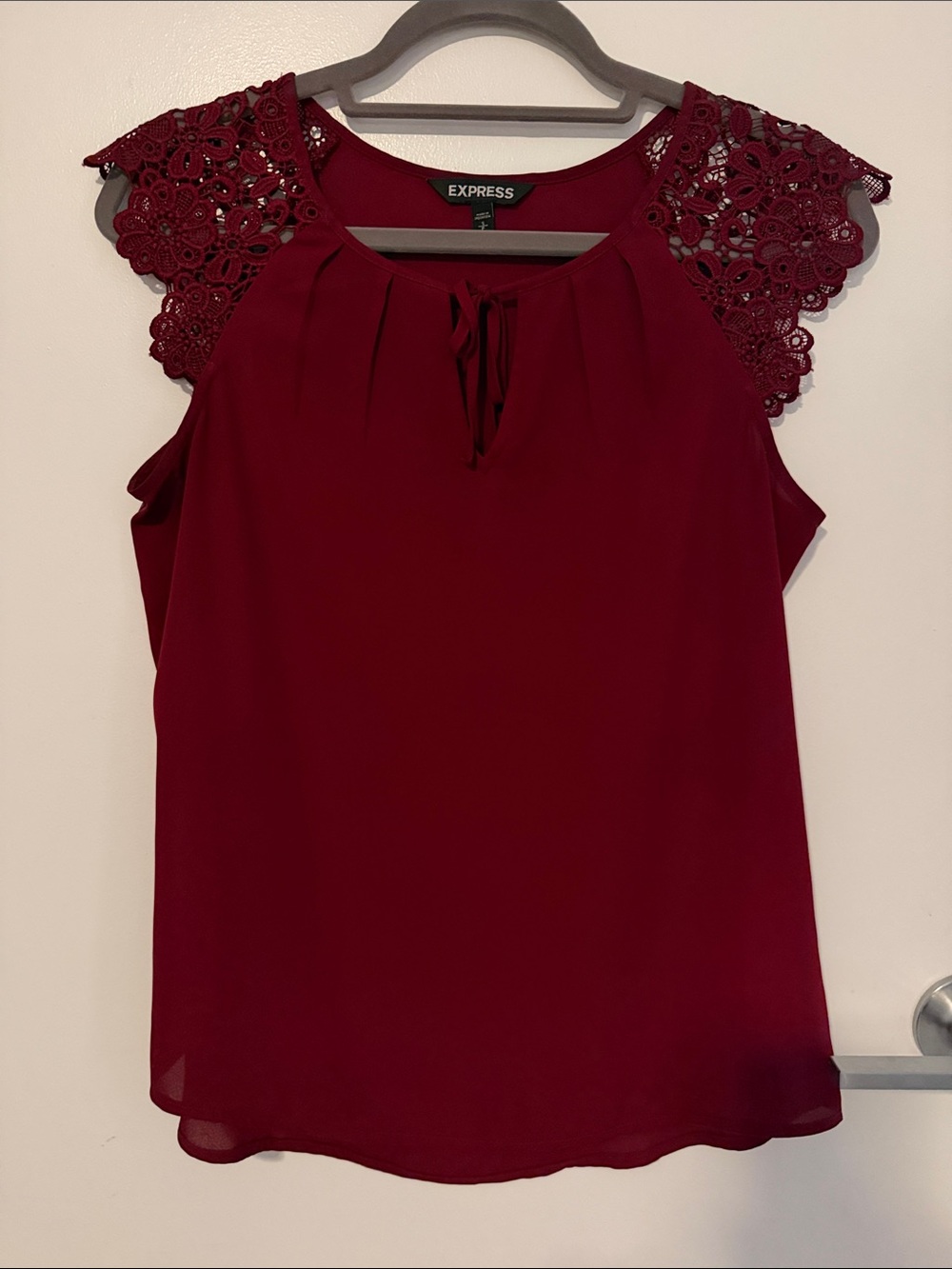 Express Burgundy Crochet Sleeve Top